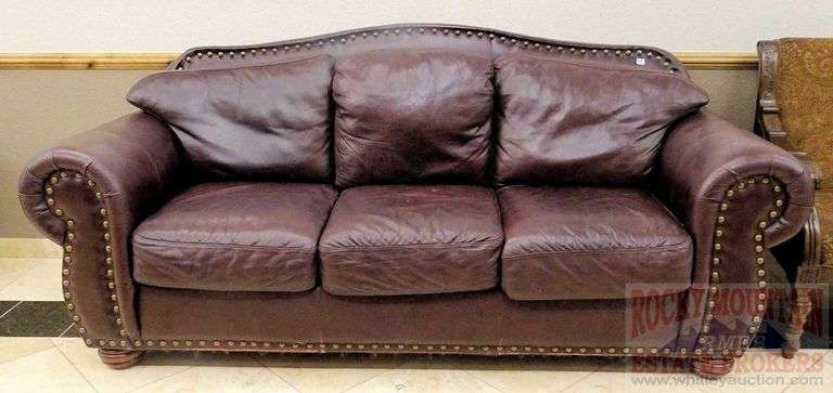 Dark Brown Leather Sofa With Curved Back, Rolled Arms, Upholstery Tack ... for Decoding the Appeal of the Vincenza 85&quot; Dark Brown Leather Sofa