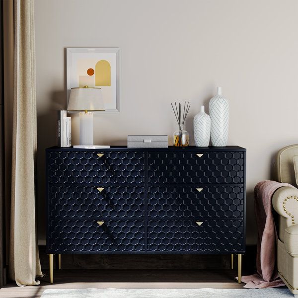 Everly Quinn Lucresia High Gloss 6-Drawer 47.8&quot; W Dresser &amp;Amp; Chest ... with Mastering Modern Design The France High Gloss 6-Drawer Experience