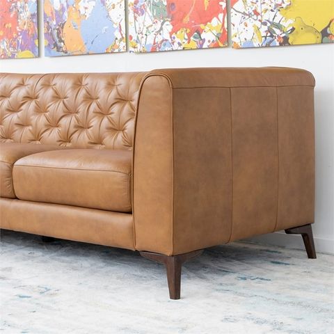 Flore Mid-Century Tight Back Tufted Back Genuine Leather Sofa In Tan ... in