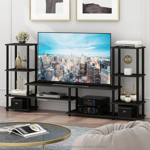 Furinno Turn-N-Tube 78 In. French Oak Gray Particle Board Entertainment ... with regard to