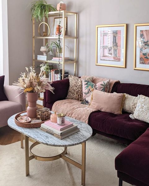 Gorgeous Sofa Styling By Swoon Worthy With A Beautiful Burgundy Velvet ... pertaining to