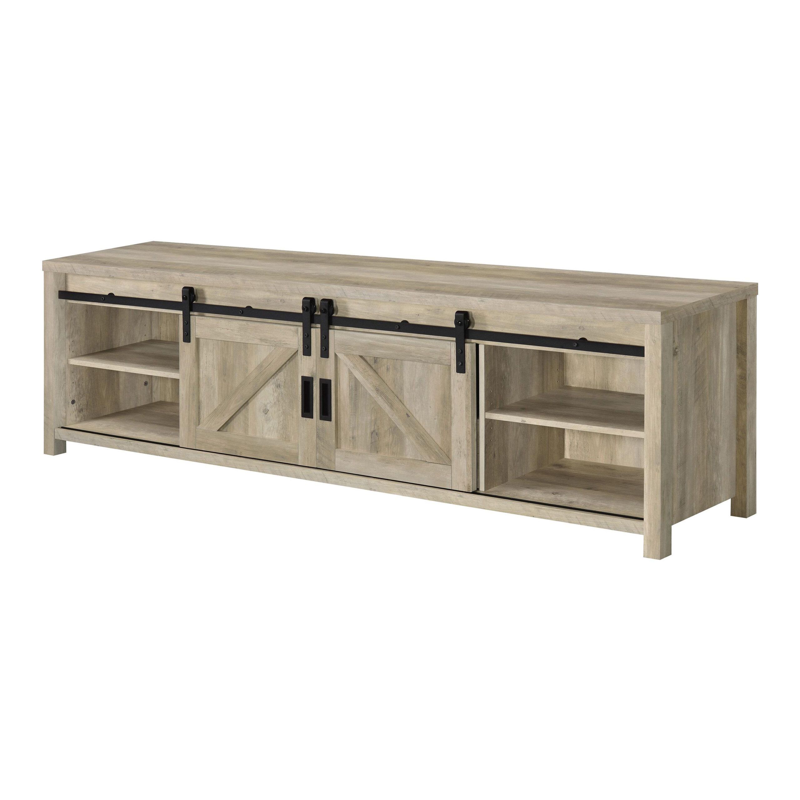 Gracie Oaks 2-Door Engineered Wood 79&quot; Tv Stand Distressed Pine | Wayfair within The Madra 79&quot; TV Stand Distressed Pine Unpacking Its Design