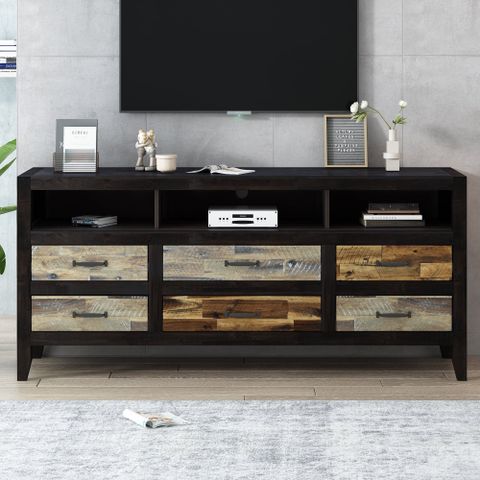 Hassch Rustic Distressed Wooden Storage Dresser For Bedroom, Black Tv ... regarding The Madra 79" TV Stand Distressed Pine Unpacking Its Design