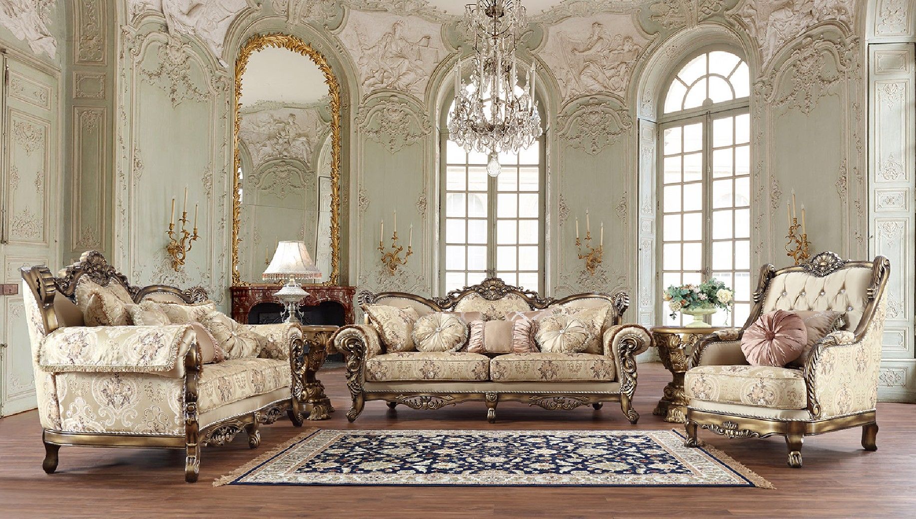 Hd 506 Homey Design Upholstery Living Room Set Victorian, European ... inside
