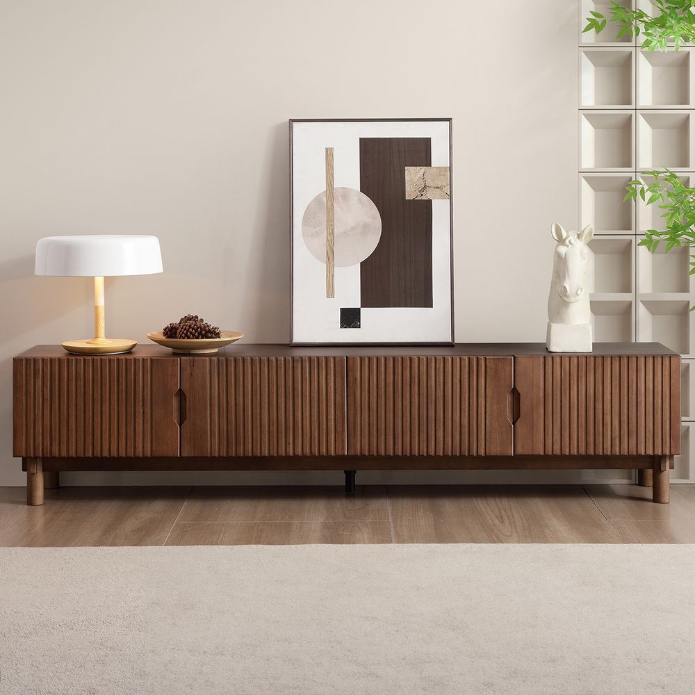 Hernest | 80 Inch Dark Brown Wood Tv Stand With Storage &amp;Amp; Solid Legs within