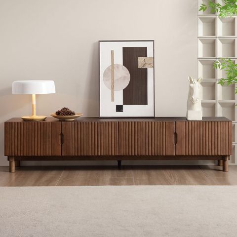 Hernest | 80 Inch Dark Brown Wood Tv Stand With Storage &Amp; Solid Legs within