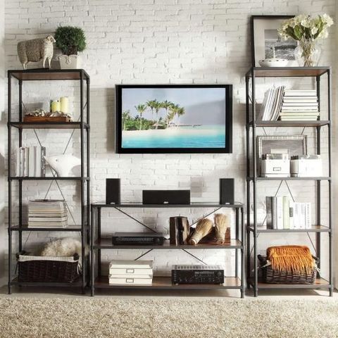 Homesullivan Addison Collection 50 In. Black Metal Entertainment Center ... pertaining to The Enduring Appeal of the Bowery Hill Black Metal Entertainment Center