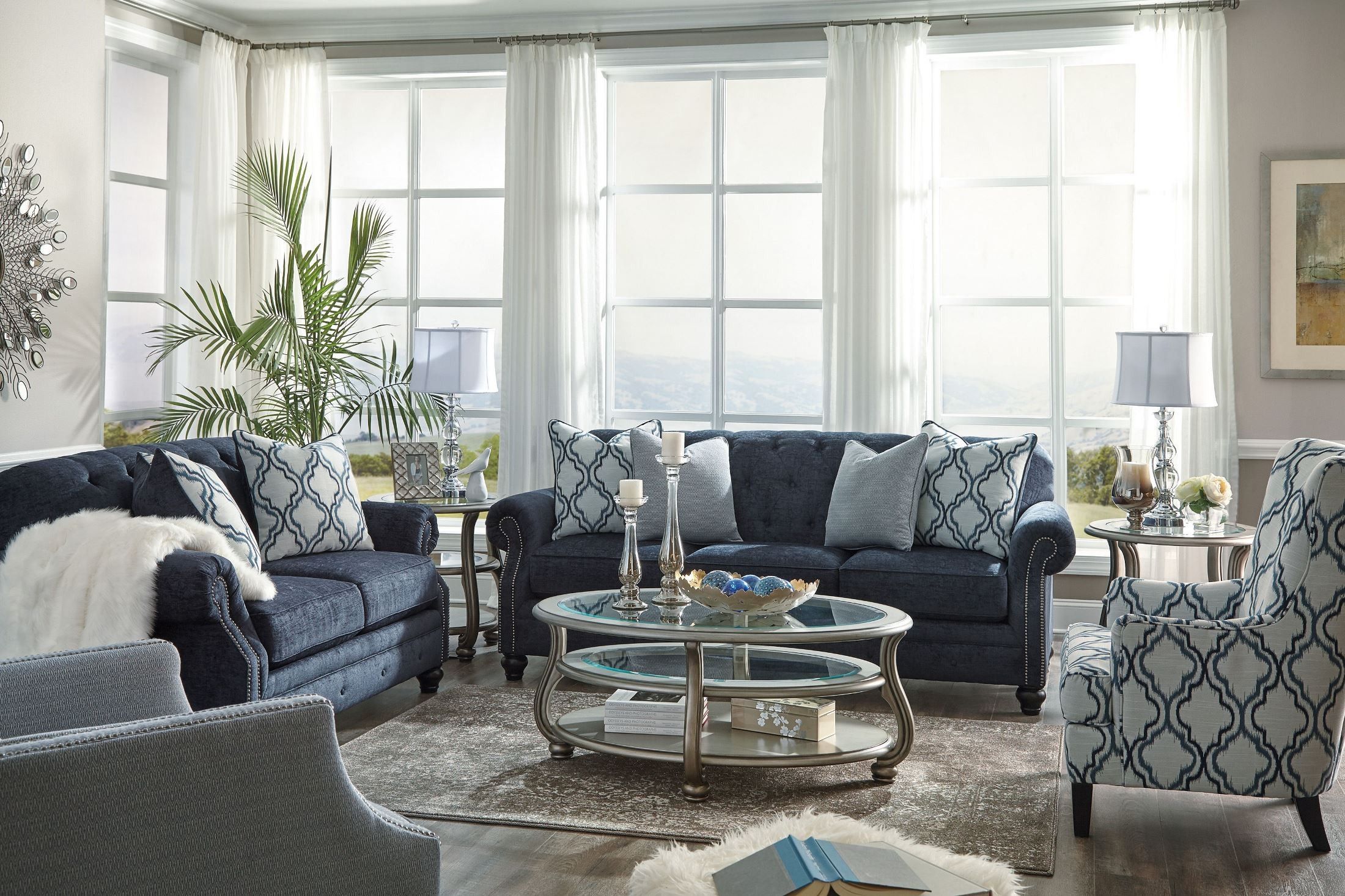Lavernia Navy Living Room Set, 7130438, Ashley with Elevating Your Living Space with an American Eagle Navy Blue Leather Sofa