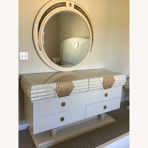 Luxury Cream Finish Metal Accents Dresser &Amp; Mirror - Aptdeco throughout