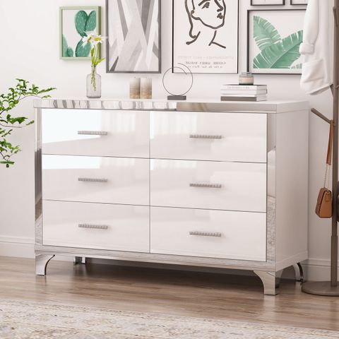 Mercer41 High Gloss 6-Drawer Dresser For Bedroom, Dresser No Handle ... regarding Mastering Modern Design The France High Gloss 6-Drawer Experience