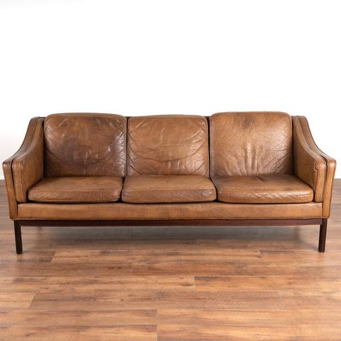 Mid-Century Modern Three Seat Brown Vintage Leather Sofa At 1Stdibs within
