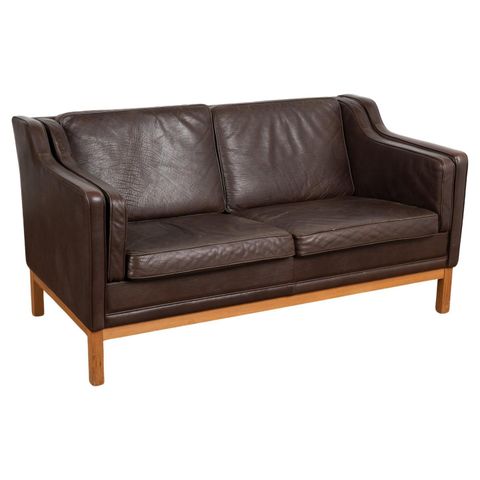 Mid Century Modern Two Seat Brown Leather Sofa Loveseat, Denmark Circa ... within