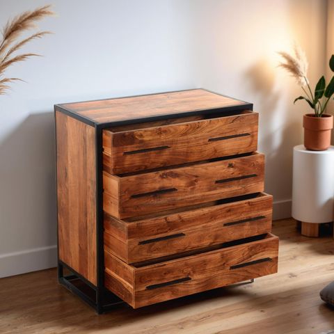 Millwood Pines Industrial Rustic Acacia Wood Chest With 4 Drawers | Wayfair pertaining to