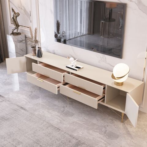 Modern Off White Mdf And Stainless Steel Tv Stand With Doors And ... for