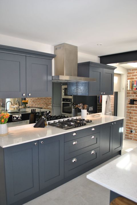 Modern Shaker Kitchen In Dark Slate Blue Looks Stunning Against The ... in