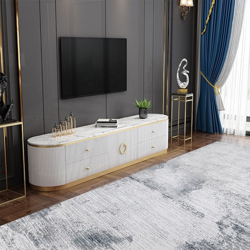Modern White Long 86 Inch Tv Stand With 4 Drawers-Homary with regard to Achieving a Clean, Modern Look with a White Dandridge TV Stand
