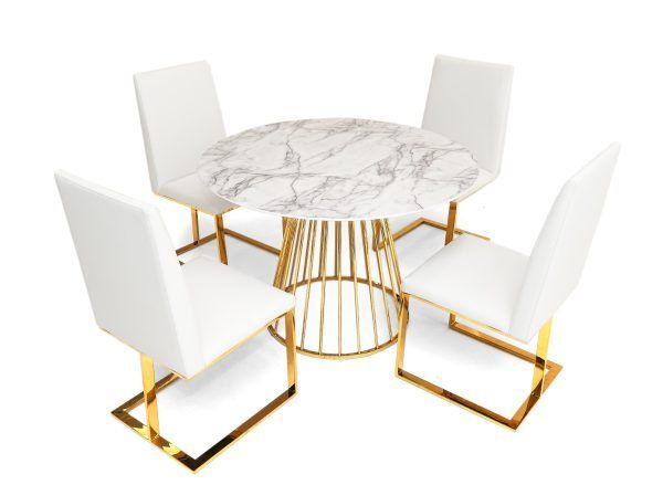 Modrest Holly Modern White &amp;Amp; Gold Round Dining Table | Atlas Furniture ... throughout Beyond the Shine How the Modrest Splendor Changes Your Space