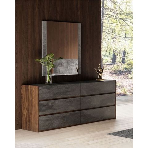 Modrest Rado 6-Drawer Modern Wood And Stucco Dresser In Gray/Walnut ... with regard to The Modrest Ari Gray Dresser A Deep Dive into Italian Craftsmanship and Style