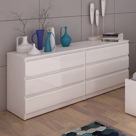Nakou Wide High Gloss Chest Of 6 Drawers In White | Furniture In Fashion inside Mastering Modern Design The France High Gloss 6-Drawer Experience