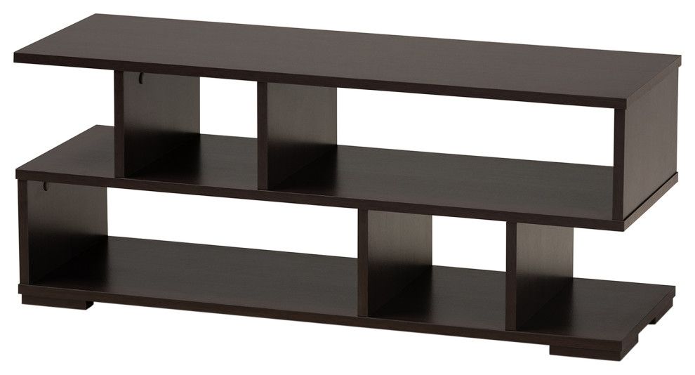 Beyond the Media Console Naysmyth Dark Brown Wood TV Stand Essentials