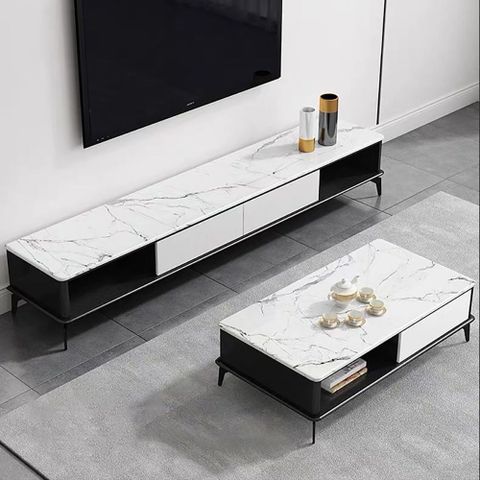 Nordic White&Amp;Black Tv Stand Faux Marble Top Media Console With 2 ... with regard to