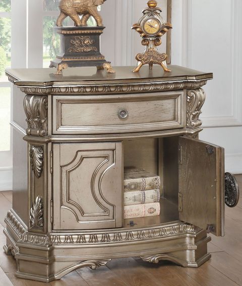 Northville Antique Silver Nightstand With Wooden Top By Acme ... regarding Unveiling the Charm of the ACME Northville Dresser in Antique Champagne