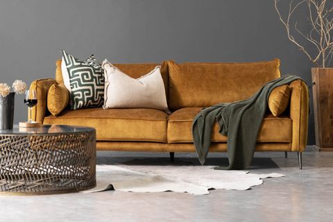 Ottavia 3 Seater Velvet Couch - Aged Mustard | Cielo pertaining to