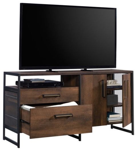 Pemberly Row Modern Engineered Wood / Metal Credenza In Barrel Oak ... inside