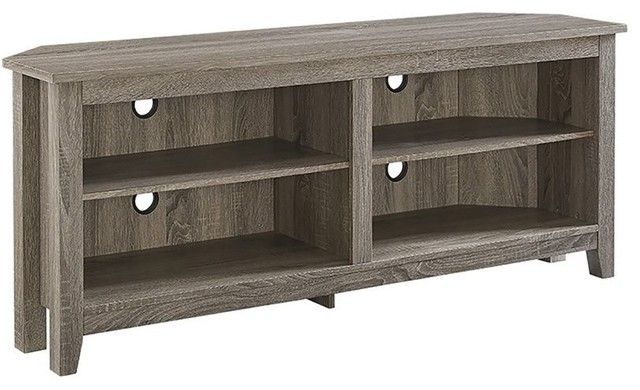Pemberly Row Modern Wood Corner Tv Stand For Tvs Up To 58&quot; In Driftwood ... inside Achieving a Modern Aesthetic with the Pemberly Row TV Stand