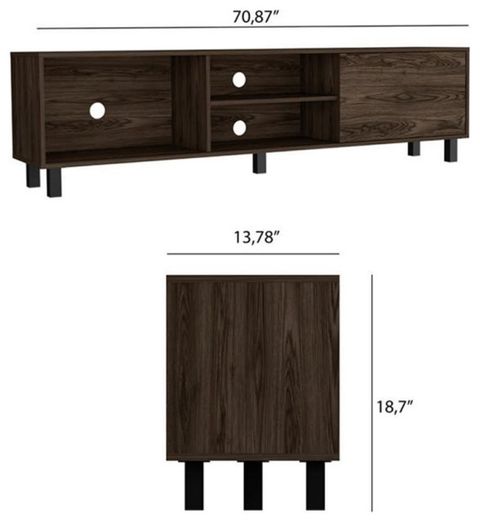 Pemberly Row Modern Wooden Tv Media Stand With Adjustable Shelves In ... inside