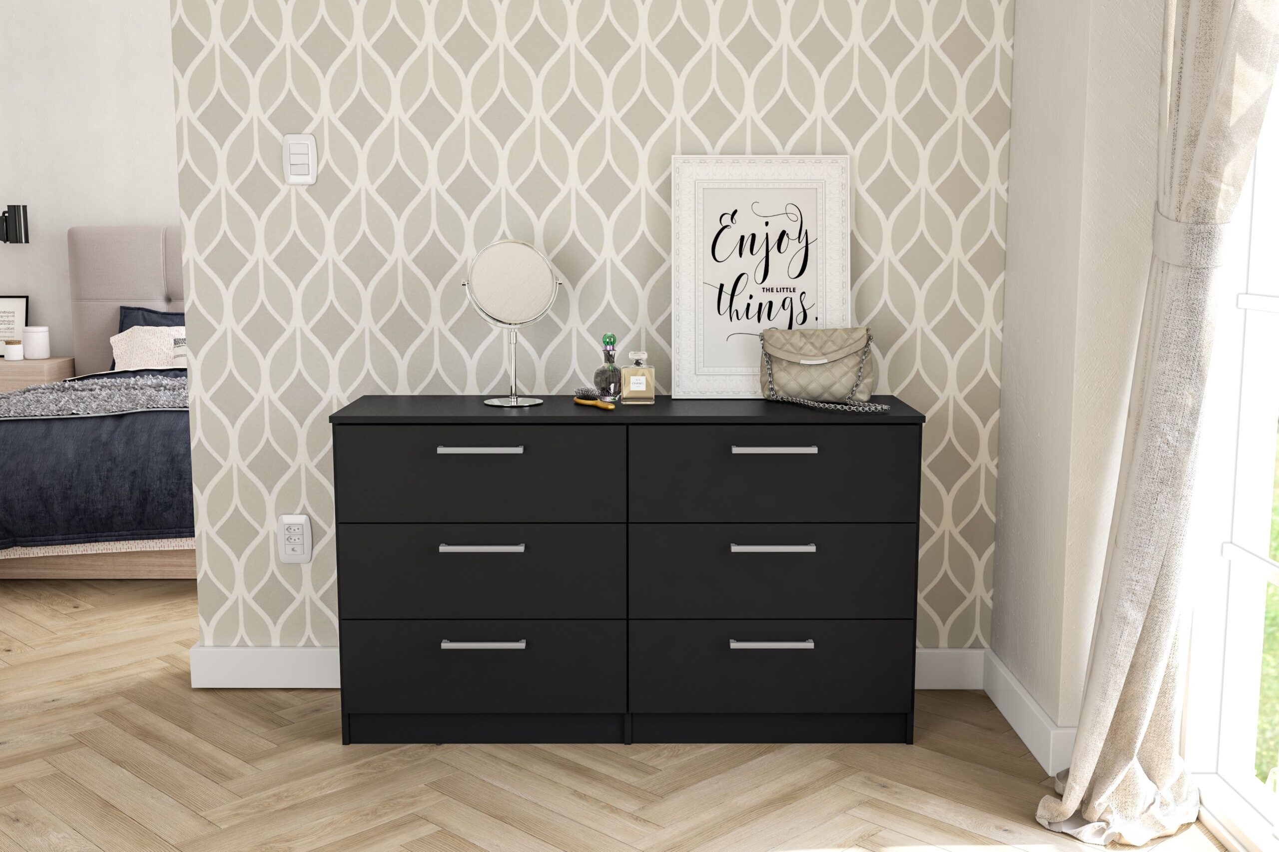 Polifurniture Juliette Modern 6 Drawer Wood Double Dresser With Metal ... with regard to Integrating the Julieta Black 6 Drawer Dresser into Your Bedroom Aesthetic