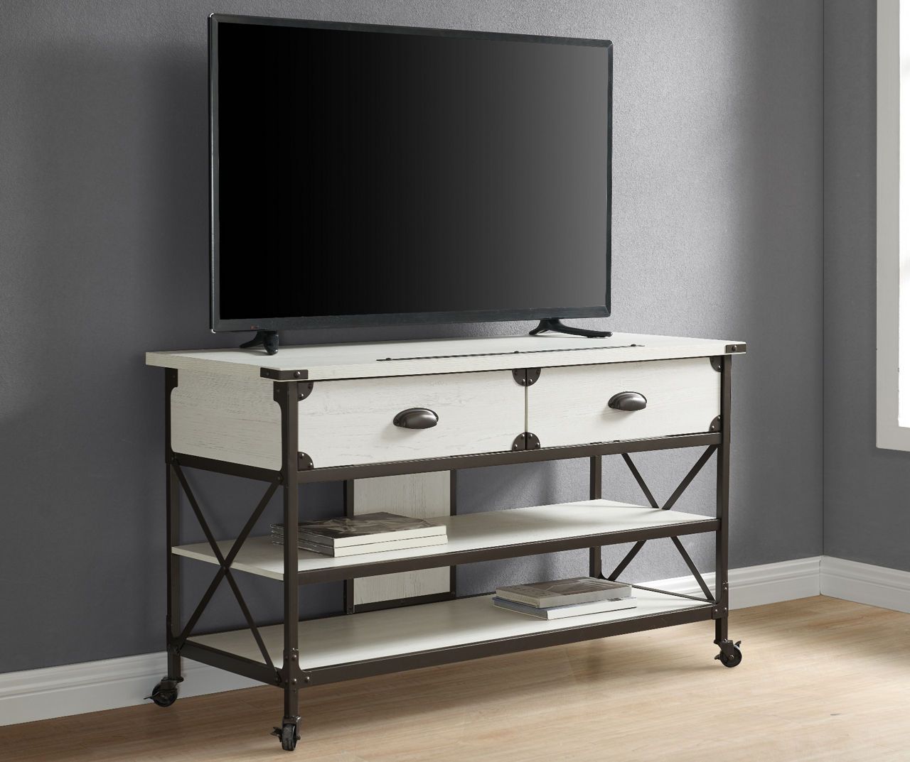 Real Living Real Living 47.5&quot; Rustic 2-Drawer Tv Stand | Big Lots with regard to Maximizing Your Space How to Style Your Darien 2-Drawer TV Stand