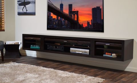Rectangle Black Solid Wood Floating Entertainment Shelves Under Wall M ... regarding How Black Marble Media Consoles Like Giovani Can Transform Your Entertainment Area