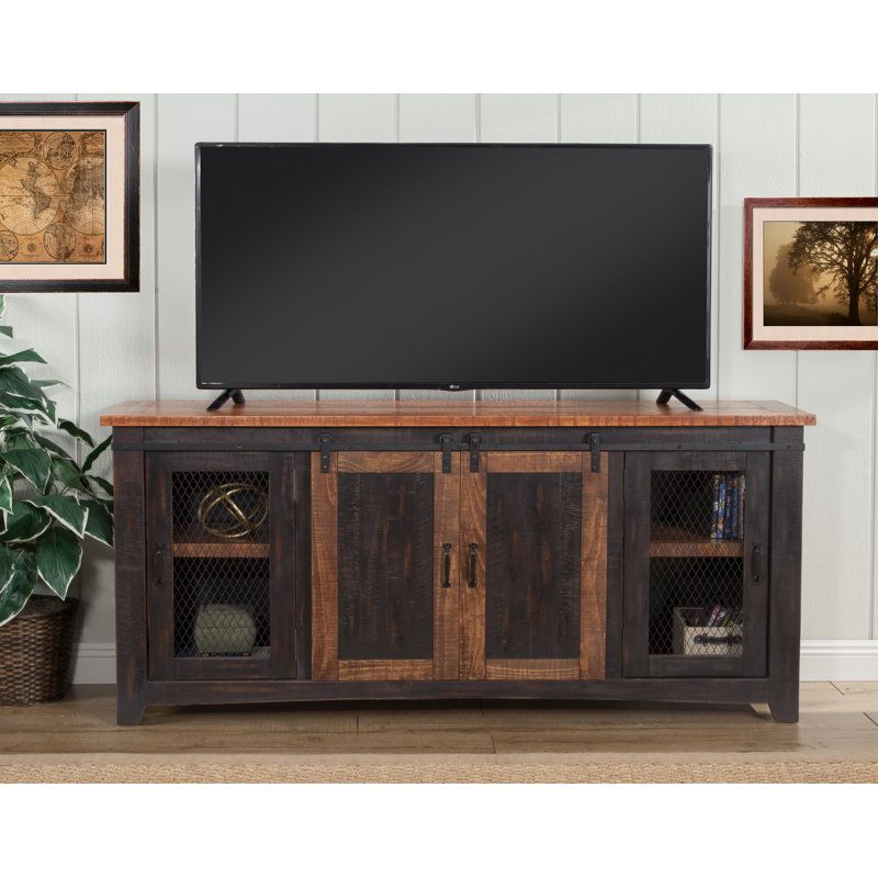 Rosalind Wheeler Kinsella Solid Wood Tv Stand &amp;Amp; Reviews | Wayfair regarding The Madra 79&quot; TV Stand Distressed Pine Unpacking Its Design