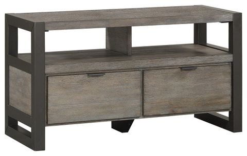 Rustic 2 Drawer Tv Stand With Metal Base And Open Compartments, Dark ... for