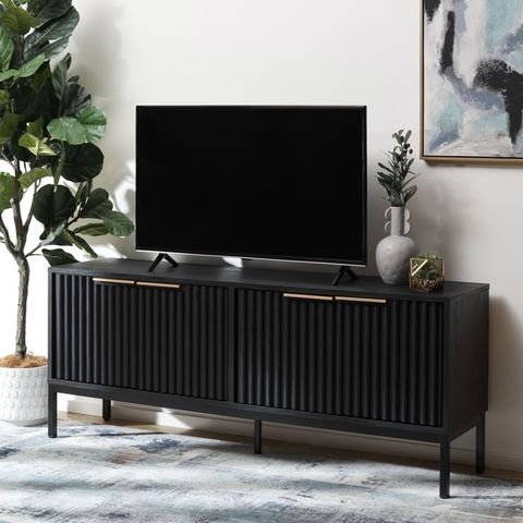Safavieh Home Collection Lylia Black 4-Door Entertainment Media Tv ... pertaining to Unlocking the Style Potential of Your Safavieh Lylia Media Stand