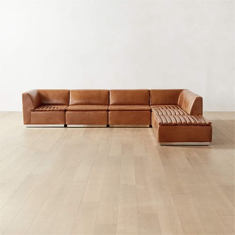 Salon Modern 6-Piece L-Shaped Brown Leather Sectional Sofa | Cb2 Canada throughout