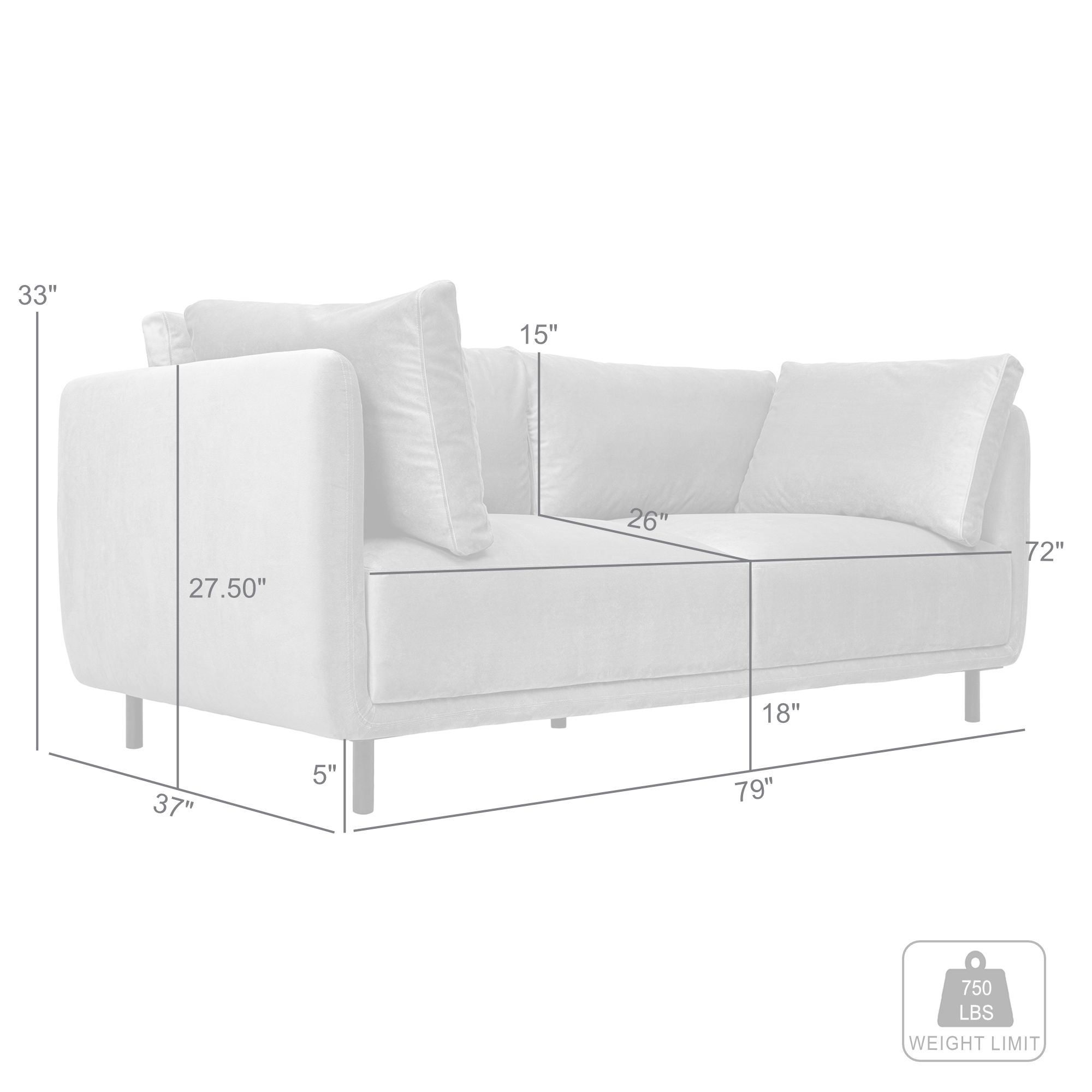 Serenity 79&quot; Fabric Sofa With Black Metal Legs – Armen Living pertaining to