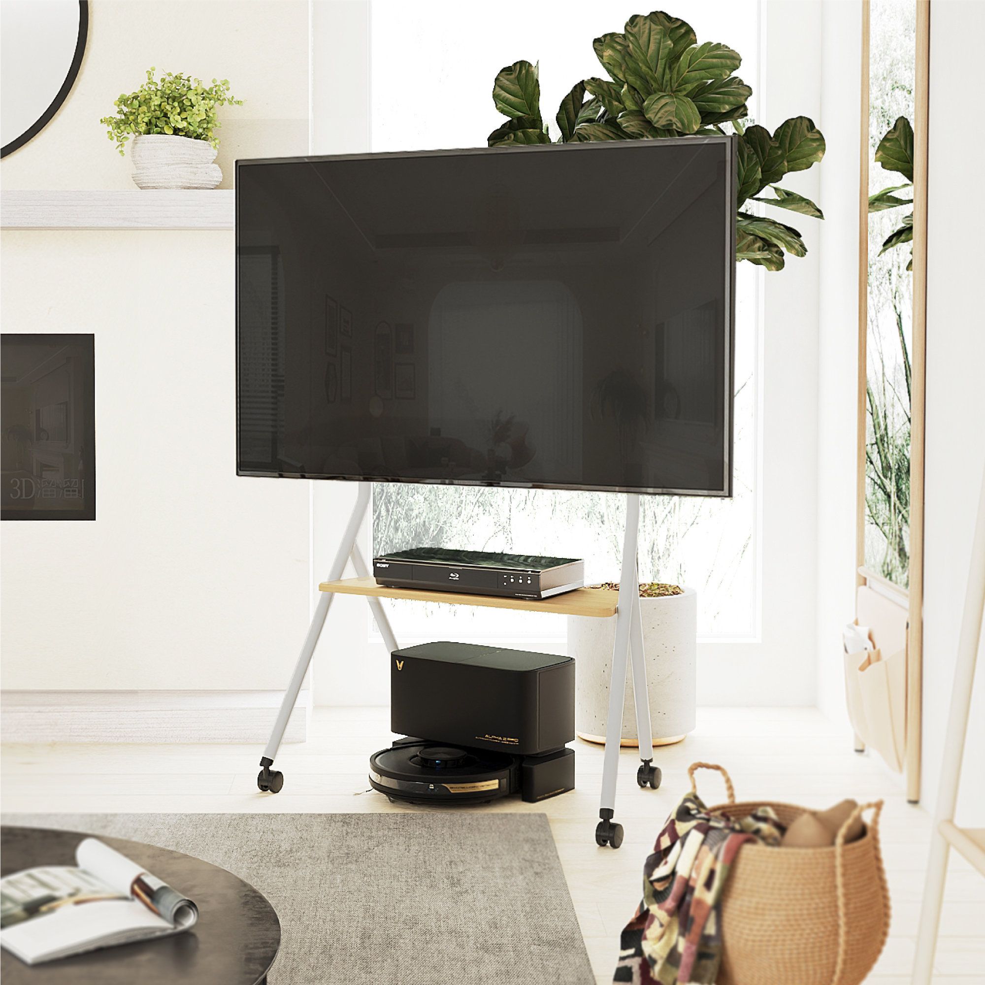 Symple Stuff Castaldo Mobile Tv Stand For 55-78 Inch Tv &amp;Amp; Reviews | Wayfair within
