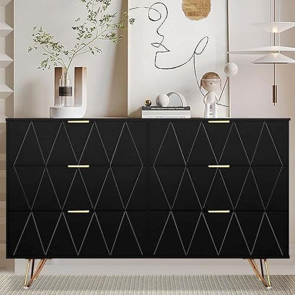 Tjunbolife Black 6 Drawers Dresser For Bedroom Modern Wood Bedroom ... regarding