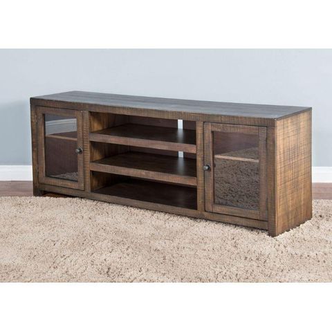 Tv Stand Media Console Storage Cabinet Glass Doors Rustic Wood | Chairish with regard to