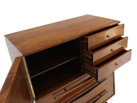 Unusual Design Mid-Century Modern Walnut High Chest For Sale At 1Stdibs with Mastering the Walnut Stain in Mid-Century High Chest Design