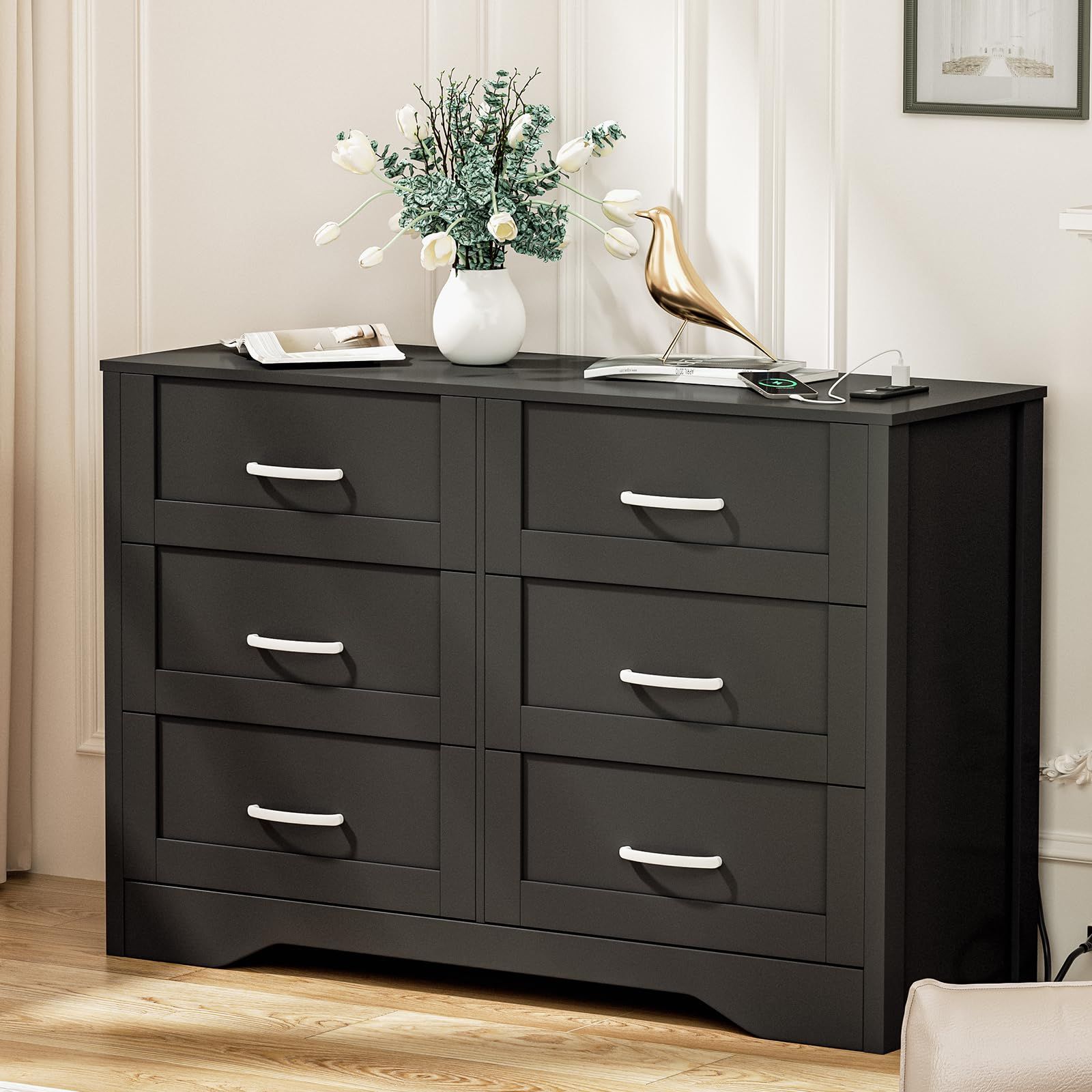 Wasagun Dressers For Bedroom Wood, 6 Drawer Double Dresser With ... regarding Exploring the Versatility of the 59&quot; Black Charcoal Six Drawer Double Dresser