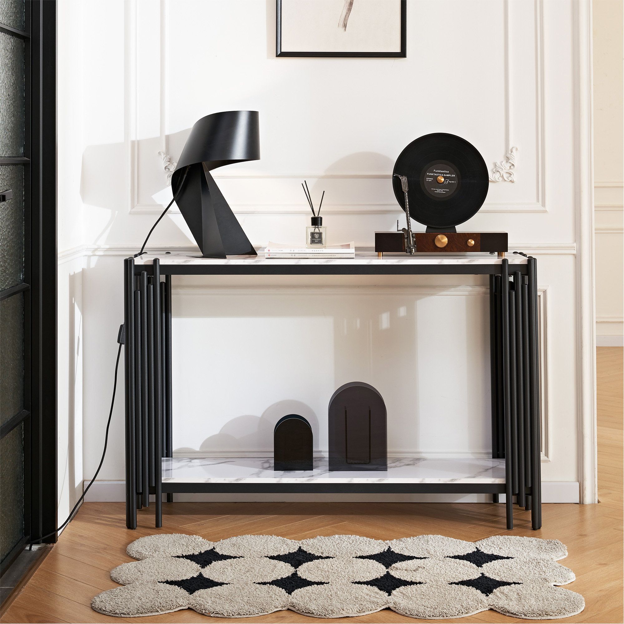 Wrought Studio™ Modern Faux Marble Console Table With Adjustable Feet ... in Smart Storage Solutions for Your Modern Living Room Floating Consoles