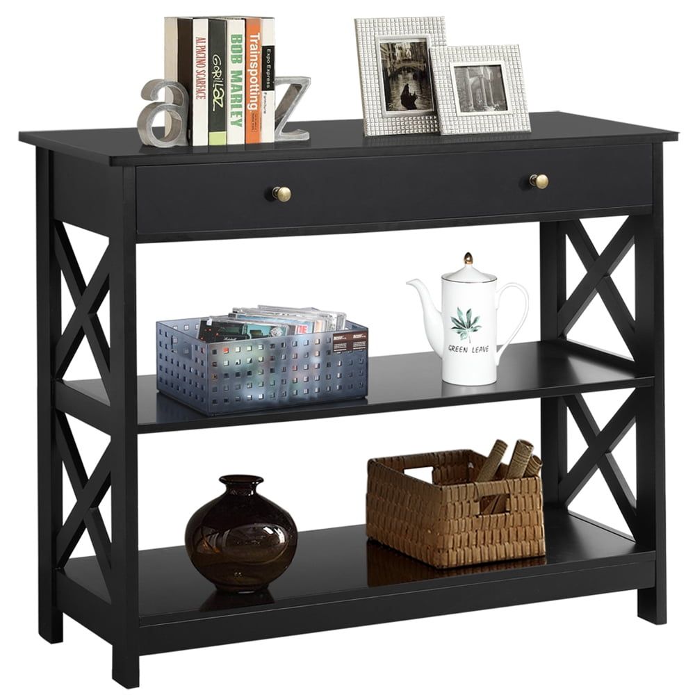 Yaheetech X Design Console Table With 1 Drawer And 2 Open Shelves ... in Choosing the Perfect 48-Inch Black Console for Your Bedroom or Living Space
