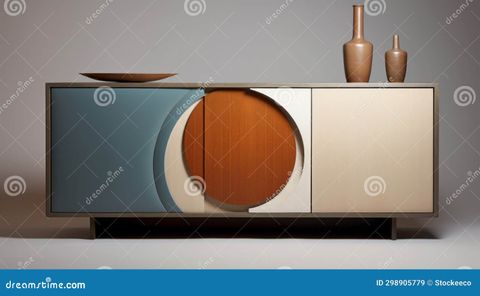 Zen-Inspired Sideboard With Bold Geometrics And Earth Tones Stock ... intended for
