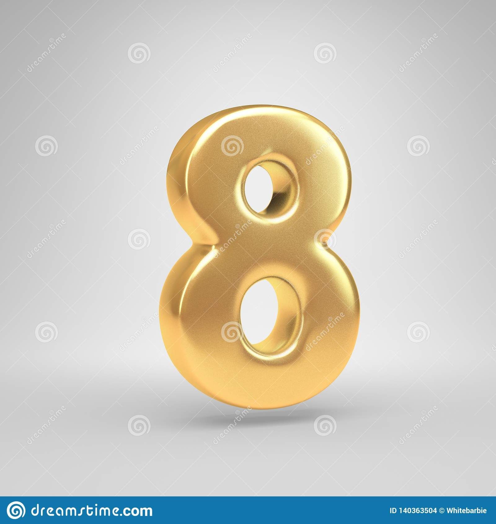 3D Number 8 Shiny Golden Font Isolated On White Background Stock ... inside