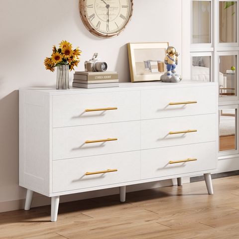 6 Drawers White Dresser For Bedroom, Lofka Modern Wood Double Chest Of ... within
