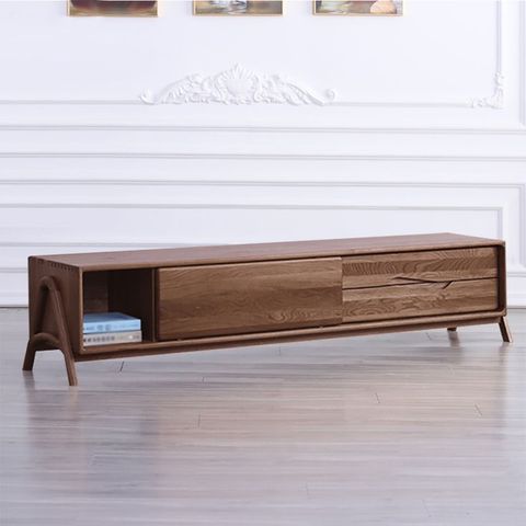 78" Modern Walnut Tv Stand Oak Wood Entertainment Center 2 Sliding ... in Beyond Entertainment How a Dark Walnut TV Stand Can Transform Your Room