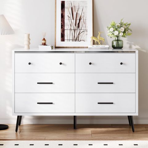 Amazon.com: Dwvo White 6 Drawers Dresser, Modern Wood Dresser Chest Of ... regarding